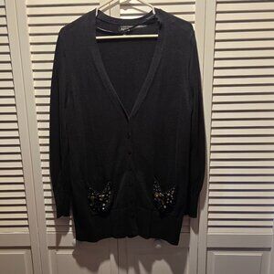 Apt 9 Black V-Neck Embellished Long Cardigan